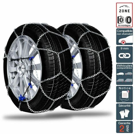 Chaine neige 9mm pneu 205/60R13 montage rapide sécurité garantie (1/5)