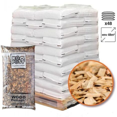 Racine – Paillage biodégradable en plaquettes forestières bois – Lot de 48 sacs de 50l – Couvre 48m² – Améliore la santé du jardin