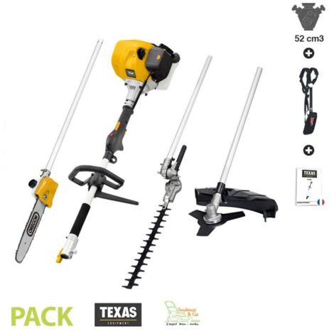 Texas – Outil de jardin multifonction thermique 5 en 1 – Moteur 52 cm³ – Débroussailleuse, élagueuse, taille-haie – Longueur totale 2,30 m - BCU52M (1/5)