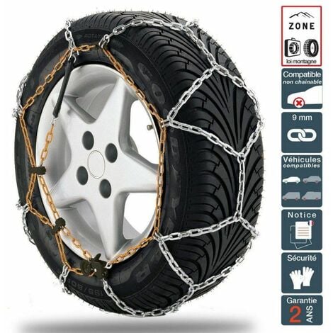 Chaine neige 9mm pneu 195/55R16 montage rapide sécurité garantie