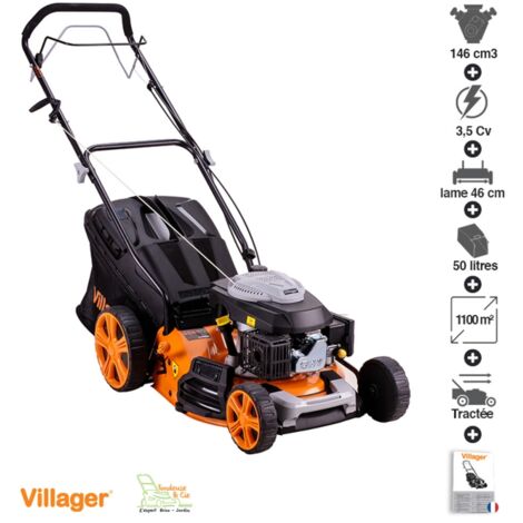 Tondeuse thermique tractée 46cm – Moteur 3.5 CV – Largeur de coupe 46cm – 4 en 1 : ramassage, mulching, éjection arrière et latérale – Surface jusqu'à 1200m² – Villager - 4111T (1/5)