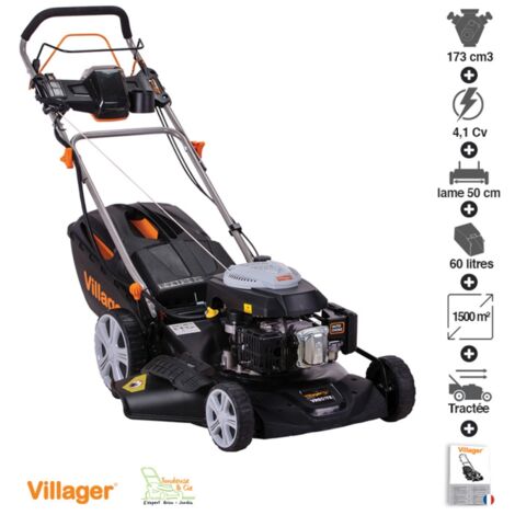Tondeuse tractée mulching démarrage électrique 173cc 4 en 1 lame 50cm Villager Falcon 5111T-ES
