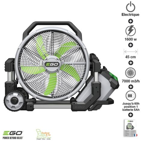 Ventilateur brumisateur oscillant EGO POWER+ FN1800E 40W 5 vitesses H30cm D50cm Gris