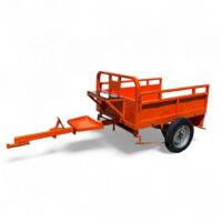 Daewoo – Remorque freinée 450 kg pour motoculteur – Ridelles rabattables – Freins à tambour – Suspension à lames métalliques – Caisse 1400 x 1000 x 300 mm