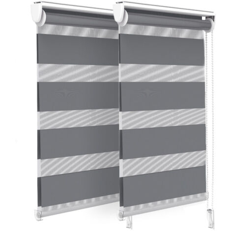 VOUNOT Set di 2 Tenda a Rullo Doppia Strato Oscurante Giorno e Notte, Catenella Laterale, Tenda Interno Zebra Blinds Grigio, 45 x 150 cm