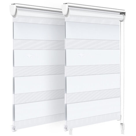 VOUNOT Set di 2 Tenda a Rullo Doppia Strato Oscurante Giorno e Notte, Catenella Laterale, Tenda Interno Zebra Blinds Bianco, 50 x 150 cm