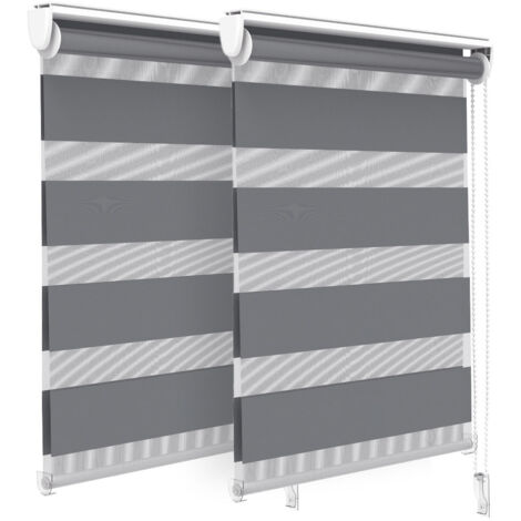 VOUNOT Set di 2 Tenda a Rullo Doppia Strato Oscurante Giorno e Notte, Catenella Laterale, Tenda Interno Zebra Blinds Grigio, 55 x 150 cm