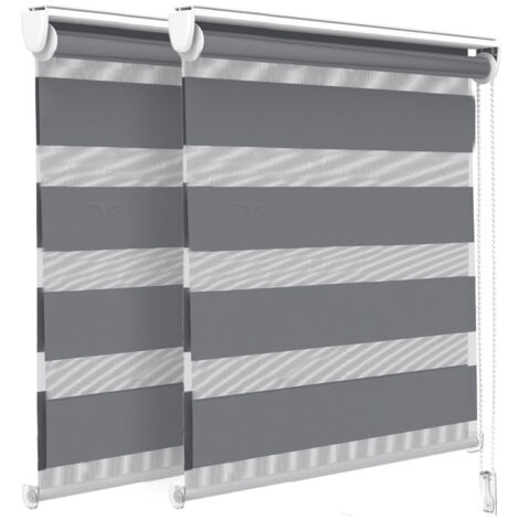 VOUNOT Set di 2 Tenda a Rullo Doppia Strato Oscurante Giorno e Notte, Catenella Laterale, Tenda Interno Zebra Blinds Grigio, 90 x 150 cm