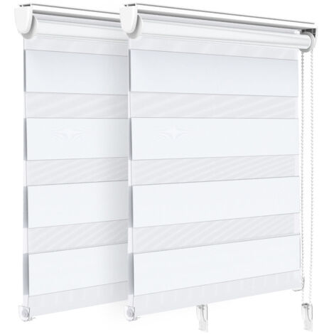 VOUNOT Set di 2 Tenda a Rullo Doppia Strato Oscurante Giorno e Notte, Catenella Laterale, Tenda Interno Zebra Blinds Bianco, 80 x 150 cm