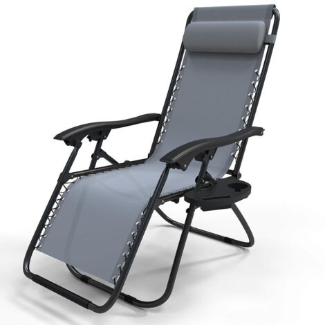 VOUNOT Sdraio da Giardino con Portabicchieri, Sedia Pieghevole Zero Gravity da Esterno, Grigio x1
