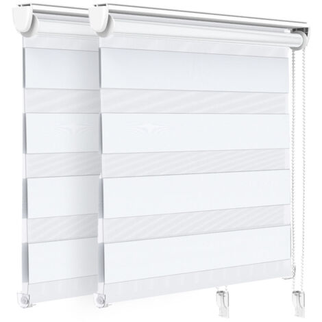 VOUNOT Set di 2 Tenda a Rullo Doppia Strato Oscurante Giorno e Notte, Catenella Laterale, Tenda Interno Zebra Blinds Bianco, 100 x 150 cm