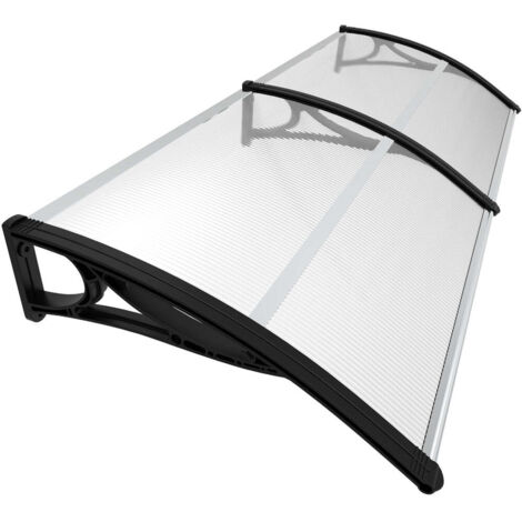 VOUNOT Pensilina Tettoia 200x80cm per Porta Balcone Esterno, Pensilina Alveolare in Policarbonato con Barra Centrale, Nero