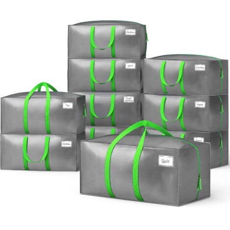 VOUNOT® Set da 10 Borse Trasloco Grandi 88L Pieghevoli in PE 190 g/m², con Manici Rinforzati e Cinghie a Zaino, Grigio