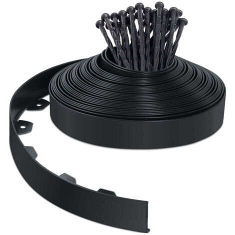 VOUNOT Bordo Giardino Flessibile, Bordi Aiuole Plastica, con 40 Chiodi di Fissaggio, 20m, Nero