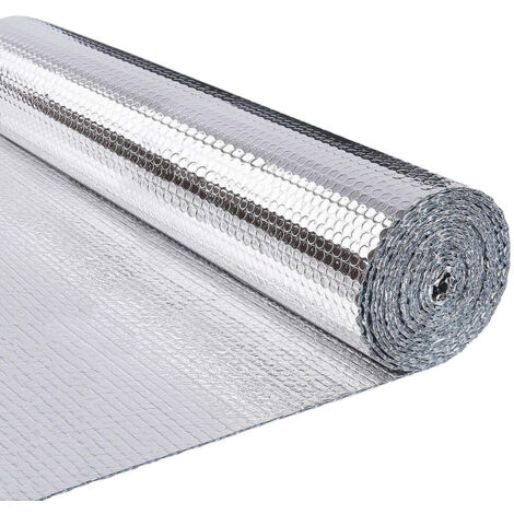 VOUNOT Isolante Termico 122cm x 20m, Foglio Isolante Doppio Strato Alluminio Bolle Rotolo di Pellicola Riflettente