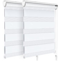 VOUNOT Set di 2 Tenda a Rullo Doppia Strato Oscurante Giorno e Notte, Catenella Laterale, Tenda Interno Zebra Blinds Bianco, 80 x 150 cm