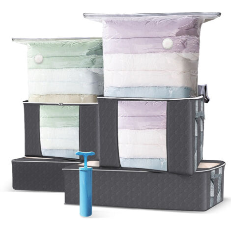 VOUNOT 4 Bolsas de Almacenaje al Vacío 4 Cajas para Guardar Ropa EDENOO con Bomba, 9 Piezas