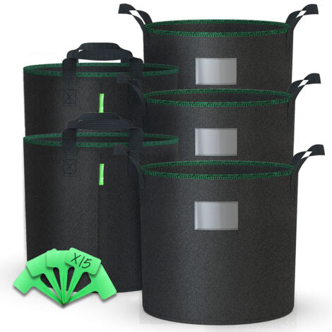 VOUNOT 5 Piezas Bolsas de Cultivo Plantas 30L, Maceta de Tela no Tejida con Asas y Etiquetas de Plantas, Negro