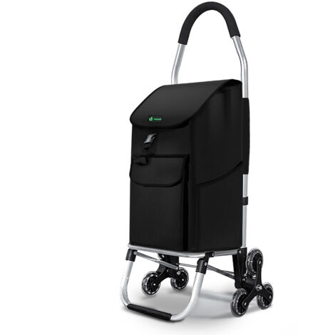 VOUNOT® Carrito Compra Plegable Chasis Aluminio, Carro de la Compra 6 Ruedas con Bolsa Oxford Desmontable, 45L, Negro