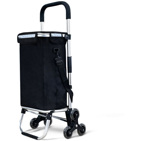 VOUNOT® Carrito Compra Plegable Chasis Aluminio, Carro de la Compra 6 Ruedas con Bolsa Impermeable Desmontable, 50L, Negro