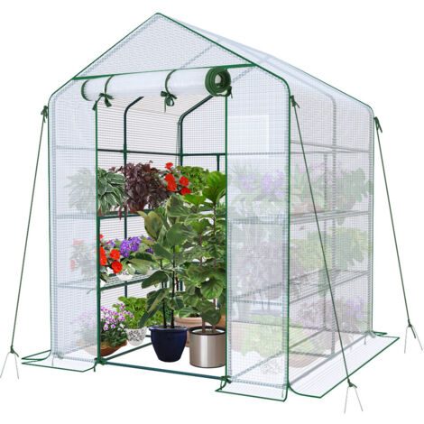VOUNOT Invernadero de Jardín 143x143x195 cm Vivero Casero Plantas Cultivo con 8 Estantes, Blanco