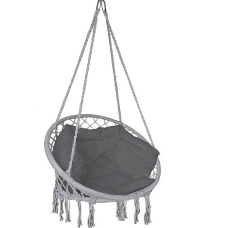 VOUNOT Silla Colgante Exterior con Flecos, Hamaca con Conjín, Silla Columpio para Interior y Exterior, Gris