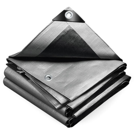 VOUNOT Lona Impermeable Exterior 2x3m, Toldo Reforzado PE 240 g/m², Gris-Negro