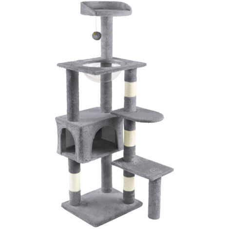 VOUNOT Árbol Rascador para Gatos con Cápsula Espacial Plataforma, 138cm, Gris