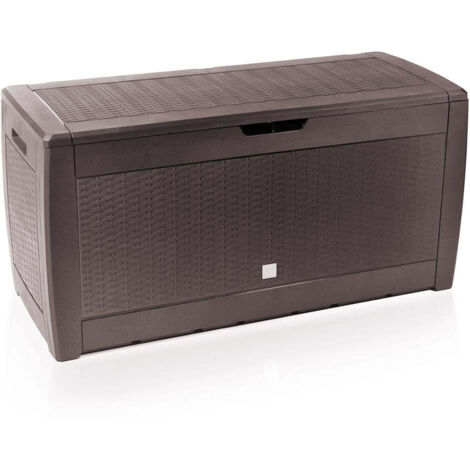 VOUNOT Baúl de Almacenaje 119x48x60cm de Plástico Efecto Trenzado 310 L Cofre de Jardín Marrón