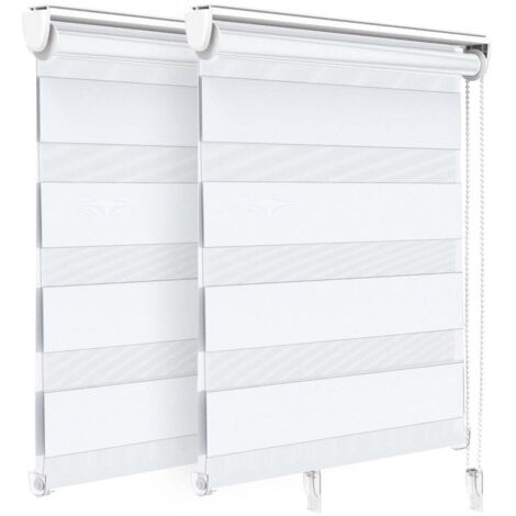 VOUNOT Juego de 2 Estores Enrollables de Doble Capa Noche y Día, Persianas Enrollables Interior para Ventana, Blanco, 80 x 150 cm