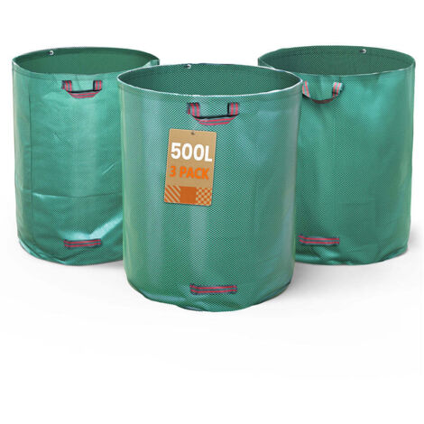 VOUNOT 3 x Sacos Basura 500L Bolsas de Basura de Jardín, Bolsa Residuos con Asas