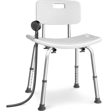 VOUNOT® Silla de Ducha con Respaldo Altura Regulable 70-83 cm, Blanco (1/5)