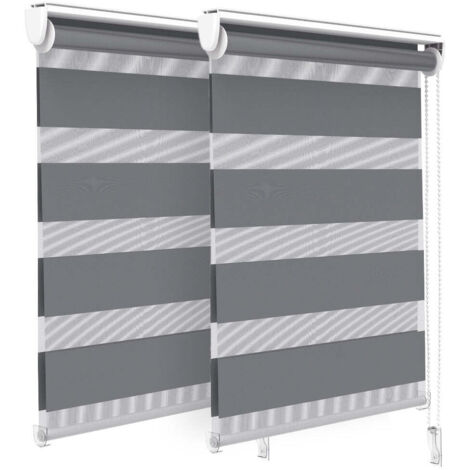 VOUNOT Juego de 2 Estores Enrollables de Doble Capa Noche y Día, Persianas Enrollables Interior para Ventana, Gris, 55 x 150 cm