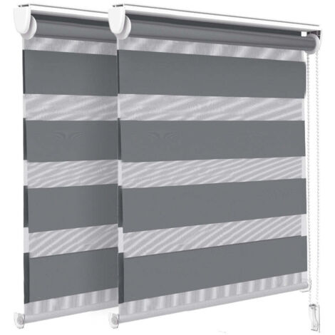 VOUNOT Juego de 2 Estores Enrollables de Doble Capa Noche y Día, Persianas Enrollables Interior para Ventana, Gris, 90 x 150 cm