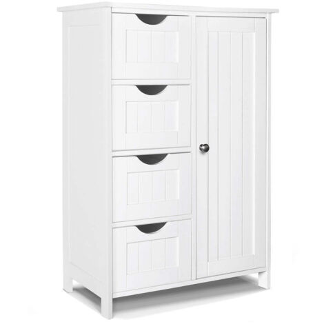 VOUNOT Mueble Baño Armario de Suelo, Cajonera con 4 Cajones Armario con Puerta 55x30x82cm Blanco