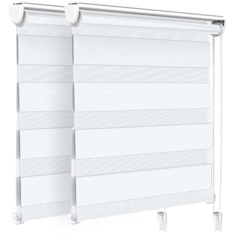 VOUNOT Juego de 2 Estores Enrollables de Doble Capa Noche y Día, Persianas Enrollables Interior para Ventana, Blanco, 100 x 150 cm