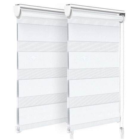 VOUNOT Juego de 2 Estores Enrollables de Doble Capa Noche y Día, Persianas Enrollables Interior para Ventana, Blanco, 45 x 150 cm