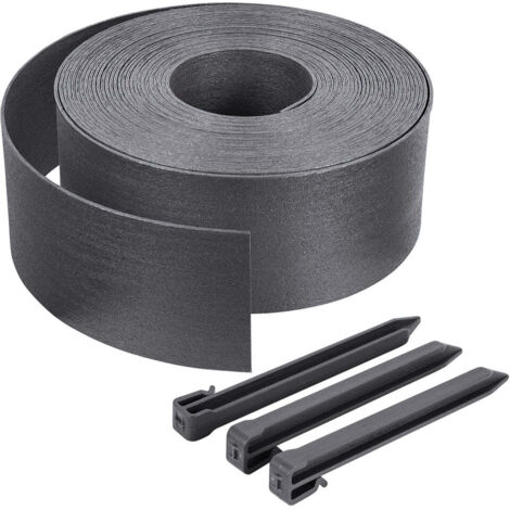 VOUNOT Borde de Jardín PE, Césped Borde Flexible 20m con Estacas, Gris