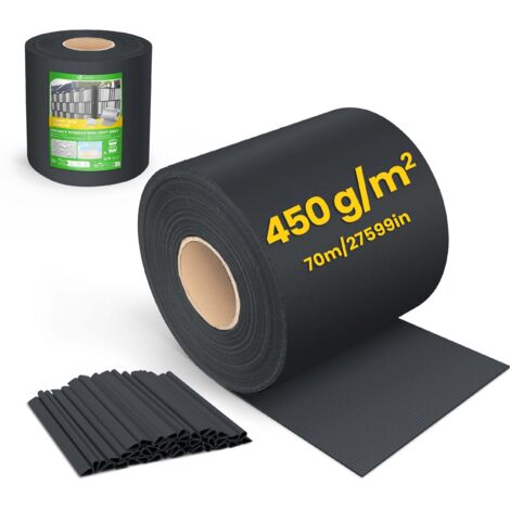VOUNOT Tiras de Pantalla de Privacidad PVC 450 g/m², Protección Visual Rollo de Valla Opaca 70m x 19cm Negro (1/5)