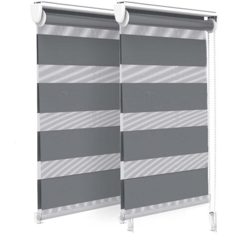 VOUNOT Juego de 2 Estores Enrollables de Doble Capa Noche y Día, Persianas Enrollables Interior para Ventana, Gris, 45 x 150 cm