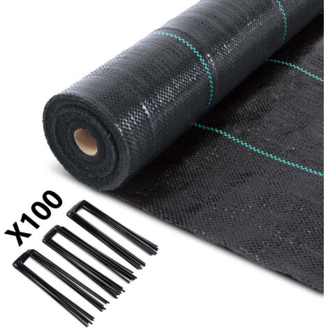 VOUNOT Malla Antihierbas de Jardín, 1 m x 50 m, 100 g/m², con 100 Clavijas