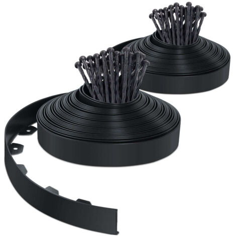 VOUNOT Borde Jardín, Césped Borde Flexible de PVC, Longitud 40 m con 80 Clavijas, Negro