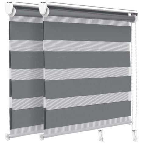 VOUNOT Juego de 2 Estores Enrollables de Doble Capa Noche y Día, Persianas Enrollables Interior para Ventana, Gris, 100 x 150 cm