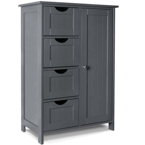VOUNOT Mueble Baño Armario de Suelo, Cajonera con 4 Cajones Armario con Puerta 55x30x82cm Gris