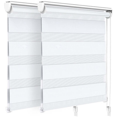 VOUNOT Juego de 2 Estores Enrollables de Doble Capa Noche y Día, Persianas Enrollables Interior para Ventana, Blanco, 90 x 150 cm