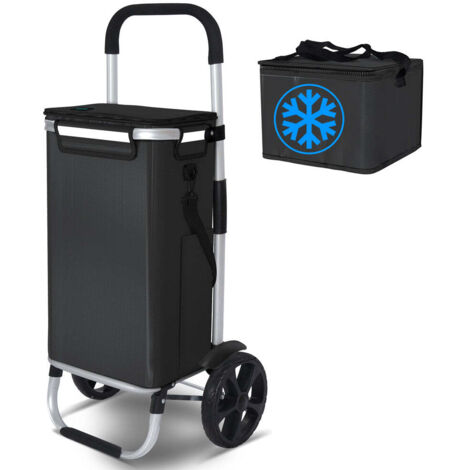 VOUNOT® Carrito Compra Plegable Chasis Aluminio, Carro de la Compra 2 Ruedas con Bolsa Impermeable Desmontable, 50L, Negro