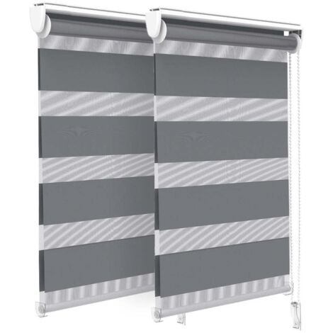 VOUNOT Juego de 2 Estores Enrollables de Doble Capa Noche y Día, Persianas Enrollables Interior para Ventana, Gris, 50 x 150 cm