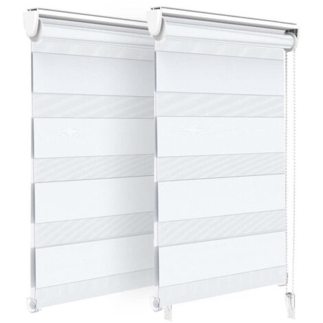 VOUNOT Juego de 2 Estores Enrollables de Doble Capa Noche y Día, Persianas Enrollables Interior para Ventana, Blanco, 50 x 150 cm