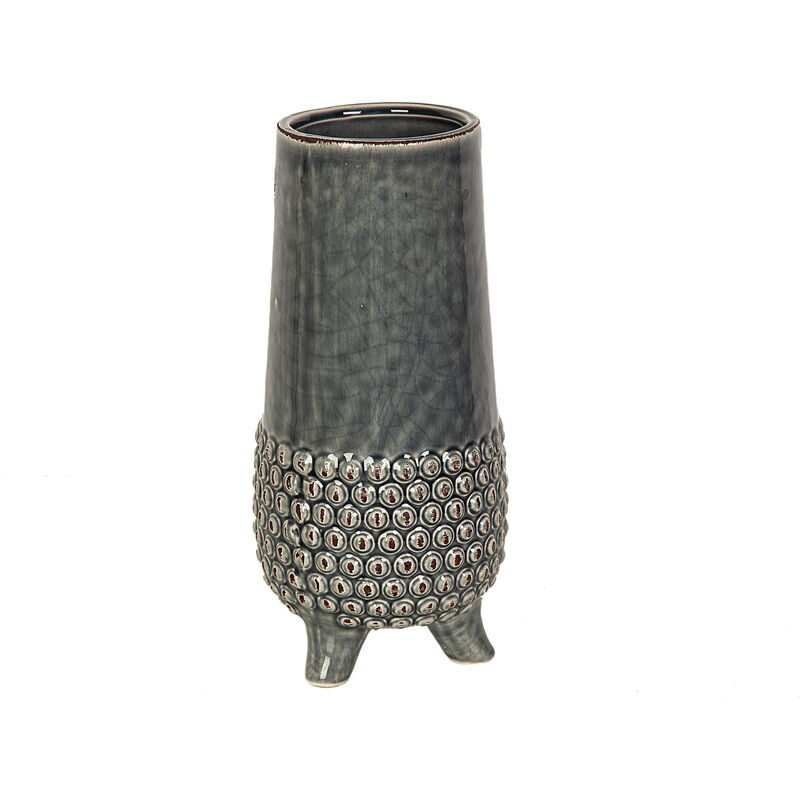 Vasetto Fioriera In Ceramica Hampton Verde Floreale – Rotondo Con Bordo Smerlato – Stile Vintage 16x16x9 Cm