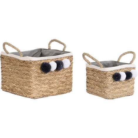 Cesta Set 2 Fibra Algodon 33X33X25 Pompon Natural DC202365 (1/3)